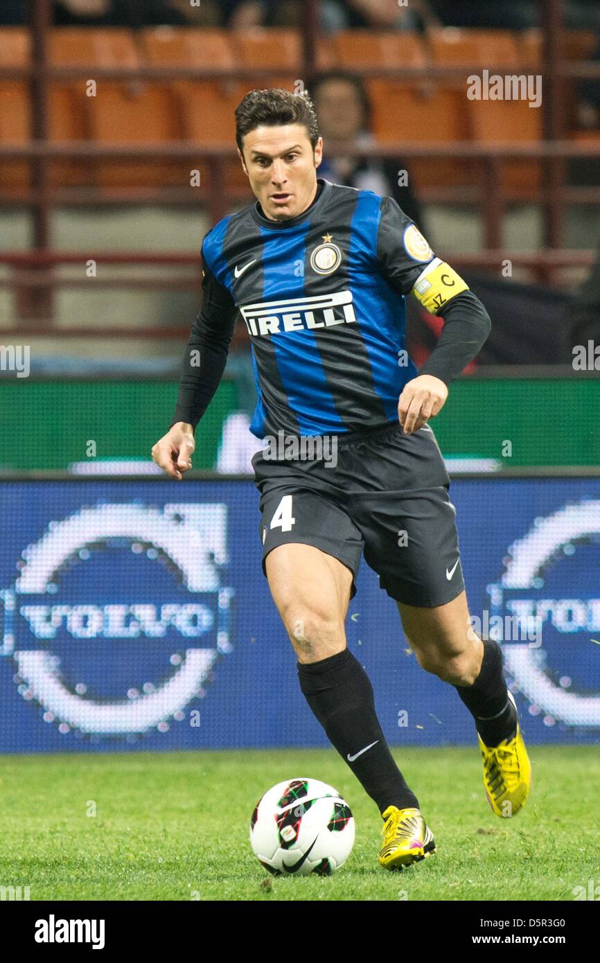 Milan, Italy. 7th April 2013. Javier Zanetti (Inter), APRIL 7, 2013 -  Football / Soccer : Italian "Serie A" match between Inter Milan 3-4  Atalanta at Giuseppe Meazza Stadium in Milan, Italy, (
