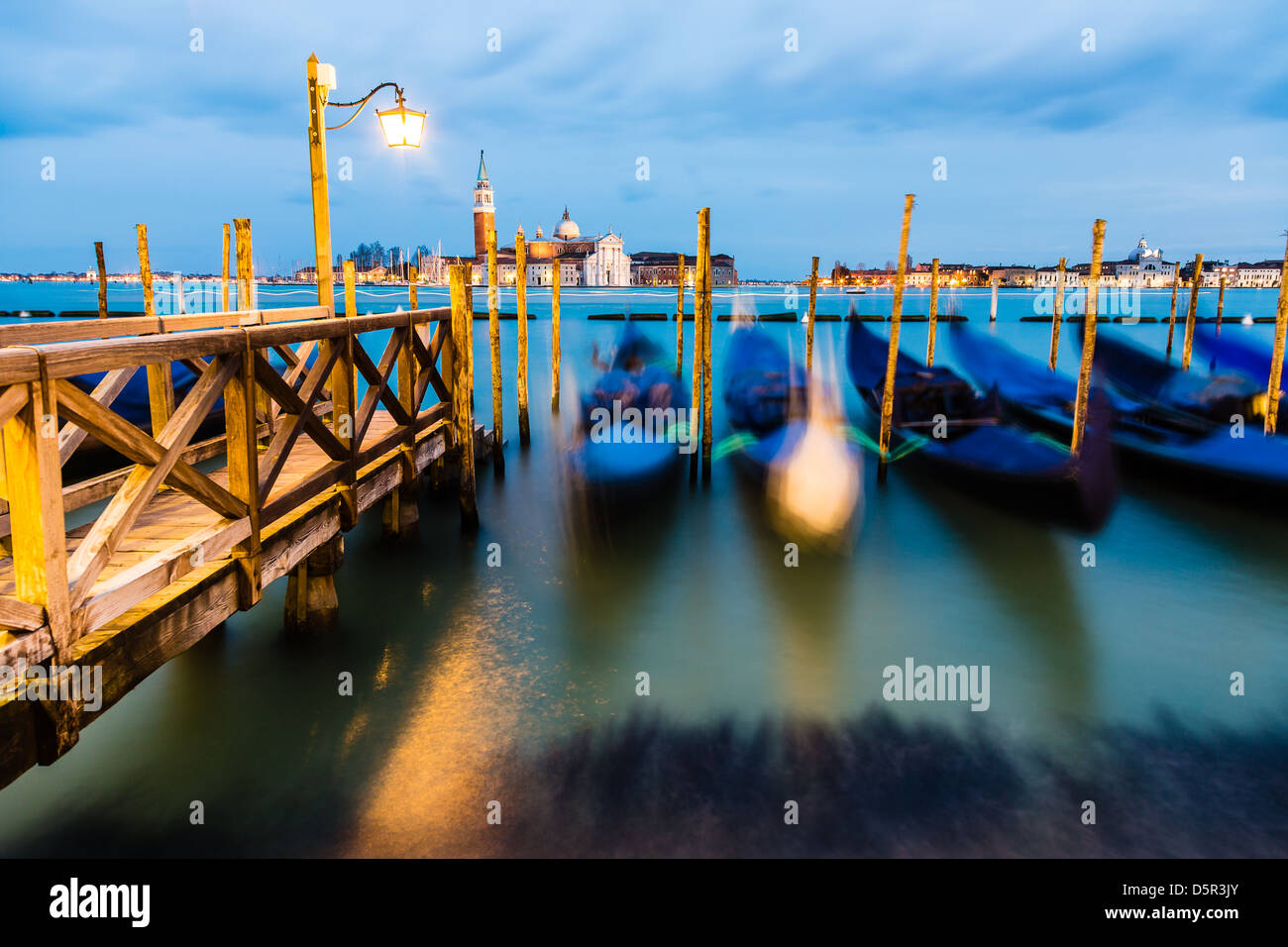 Gondolas on Grand Canal and  San Giorgio Maggiore church in Venice Stock Photo