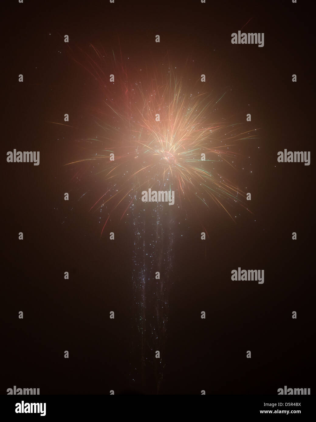 Fireworks on a foggy Independence Day, Bar Harbor, Maine Stock Photo