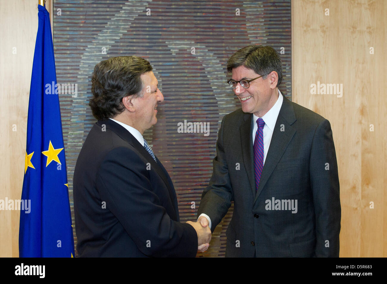 U.S. Treasury Secretary Jacob Lew at a meeting with European Commission President jose manuel barosso Stock Photo