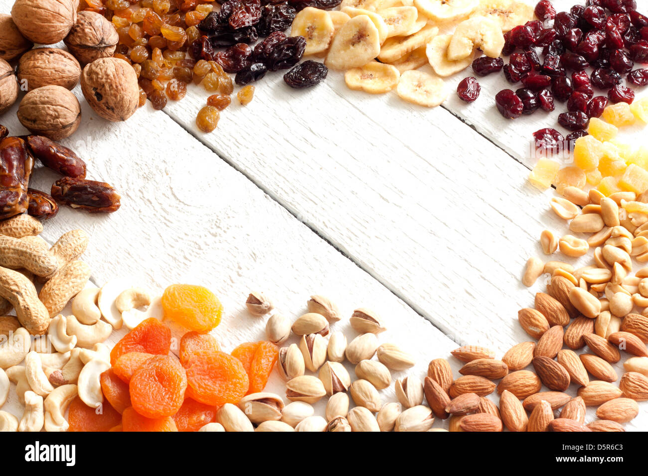 Dainty nuts and dried fruits mix Stock Photo