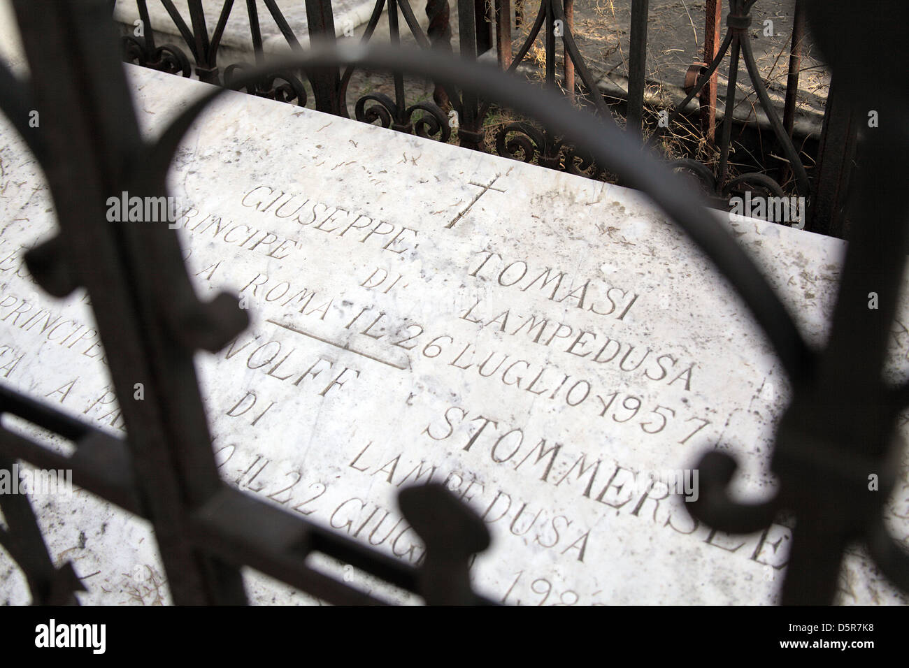 Tomb of Giuseppe Tomasi di Lampedusa author of ‘The Leopard’ in the Capuchin cemetery in Palermo Sicily Stock Photo