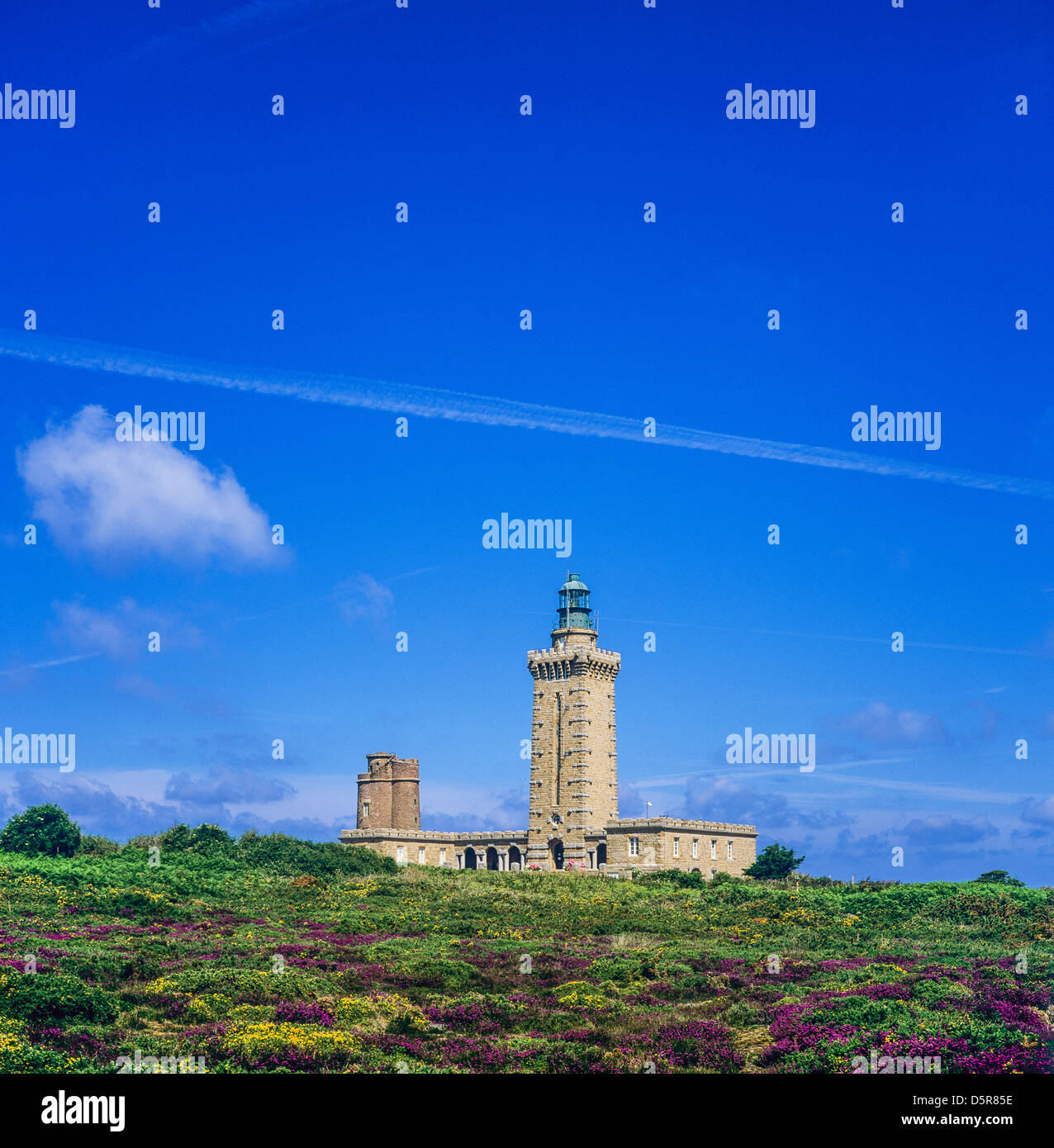 Moor and lighthouses Frehel cape Brittany France Stock Photo