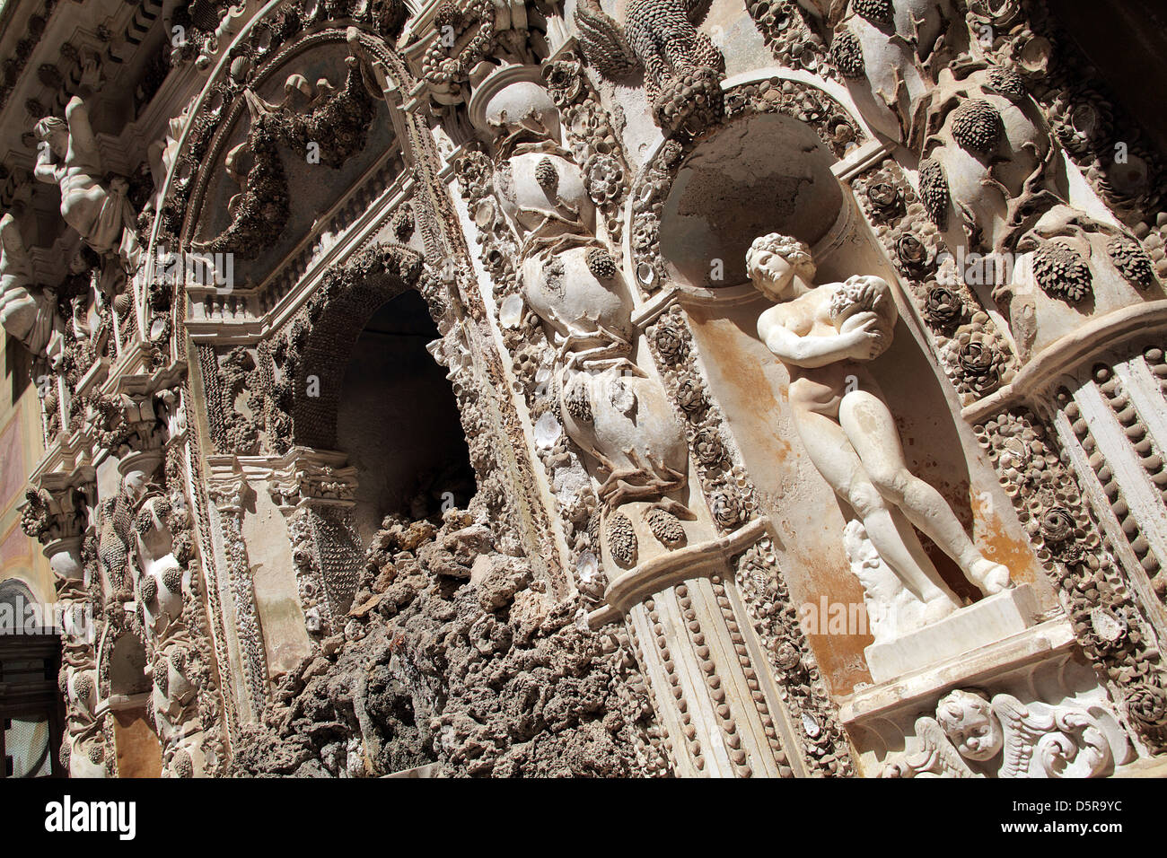 Fountain grotto in the courtyard of the Palace - Palazzo Mirto in Palermo Sicily Stock Photo