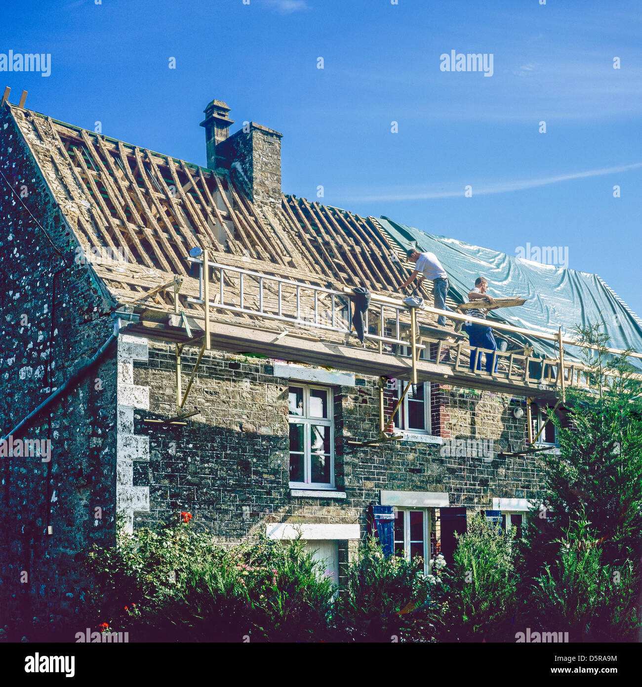 House roofing renovation Brittany France Europe Stock Photo