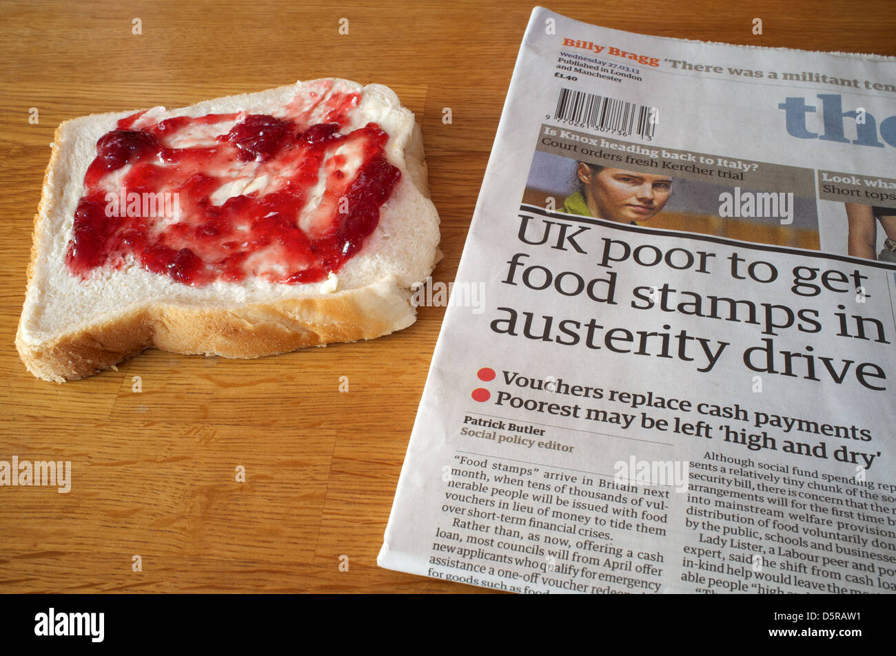 UK poor to get food stamps as reported in The Guardian newspaper on 27.03.2013 Stock Photo