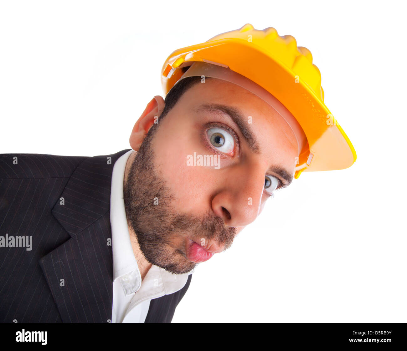 Crazy engineer on white background Stock Photo Alamy