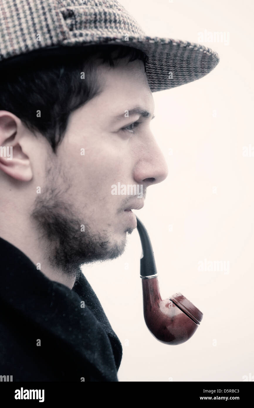 Sherlock Holmes with his pipe Stock Photo