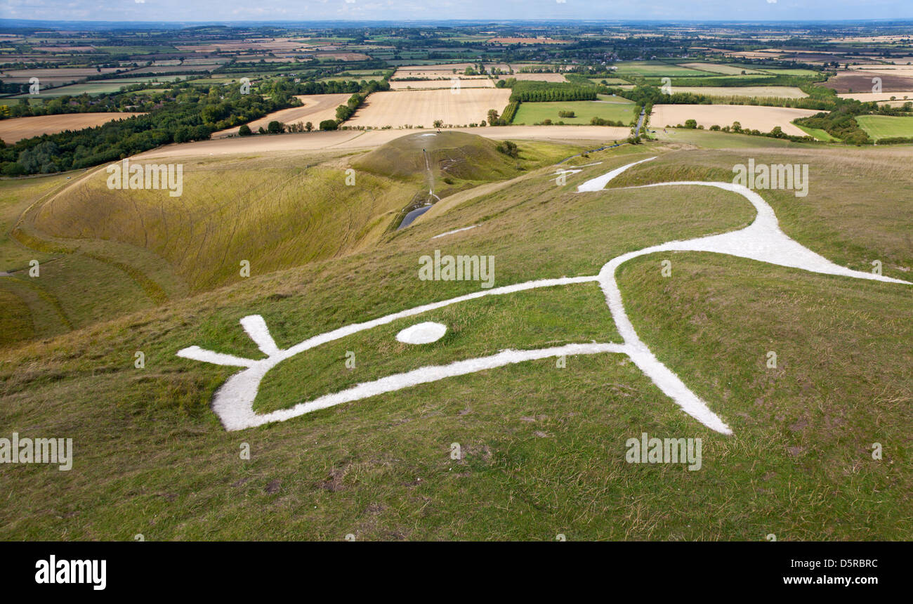 The Uffington White Horse, a prehistoric figure carved in chalk on a