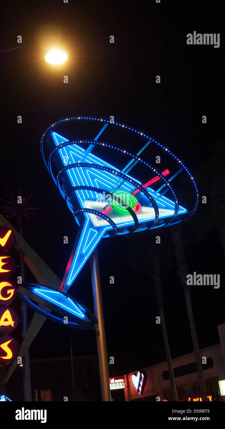 Neon sign of a cocktail glass in the downtown area of Las Vegas Stock Photo