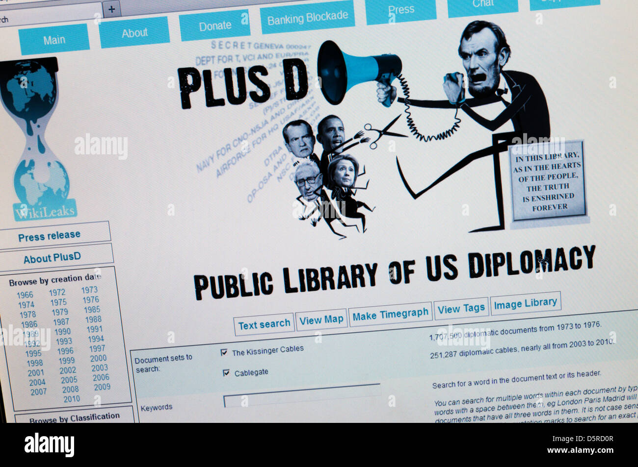 WikiLeaks claim PlusD holds the world's largest collection of US formerly confidential diplomatic communications. Stock Photo