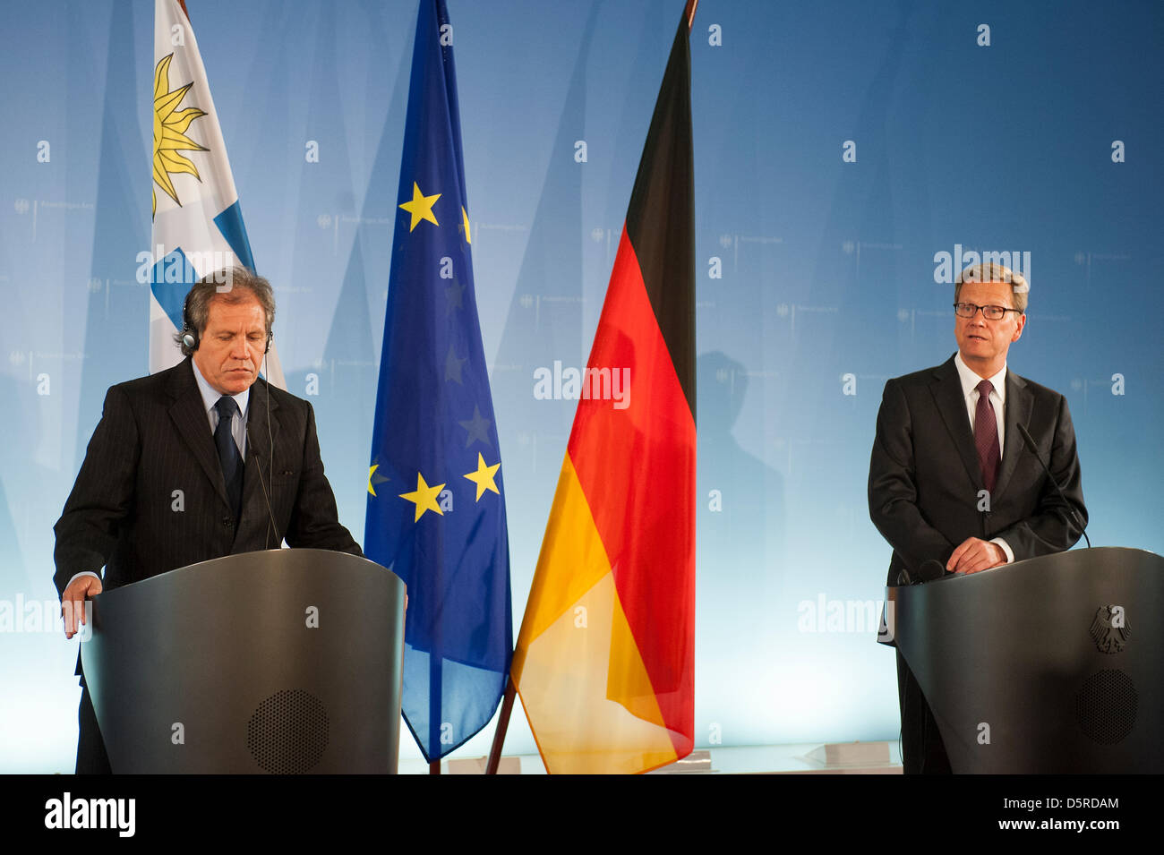 Berlin, Germany. 8th April 2013. German Foreign Minister, Guido Westerwelle receives Foreign Minister of Uruguay, Dr. Luis Leonardo Almagro, at the Foreign Office in Berlin for bilateral talks.Credit Credit: Gonçalo Silva/Alamy Live News. Stock Photo
