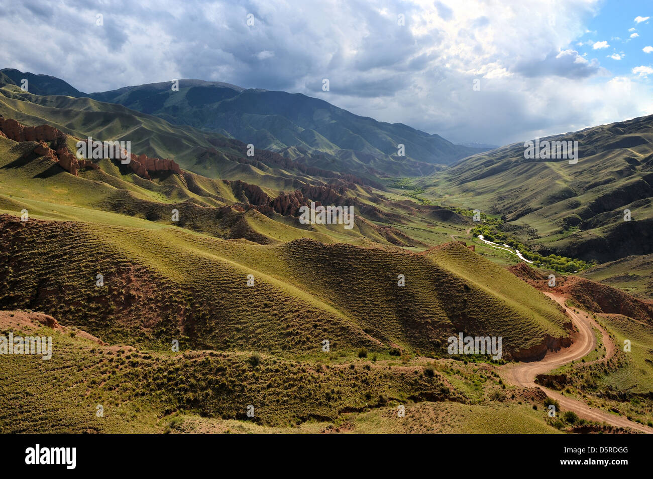 Road in valley, Asy river canyon, Kazakhstan Stock Photo