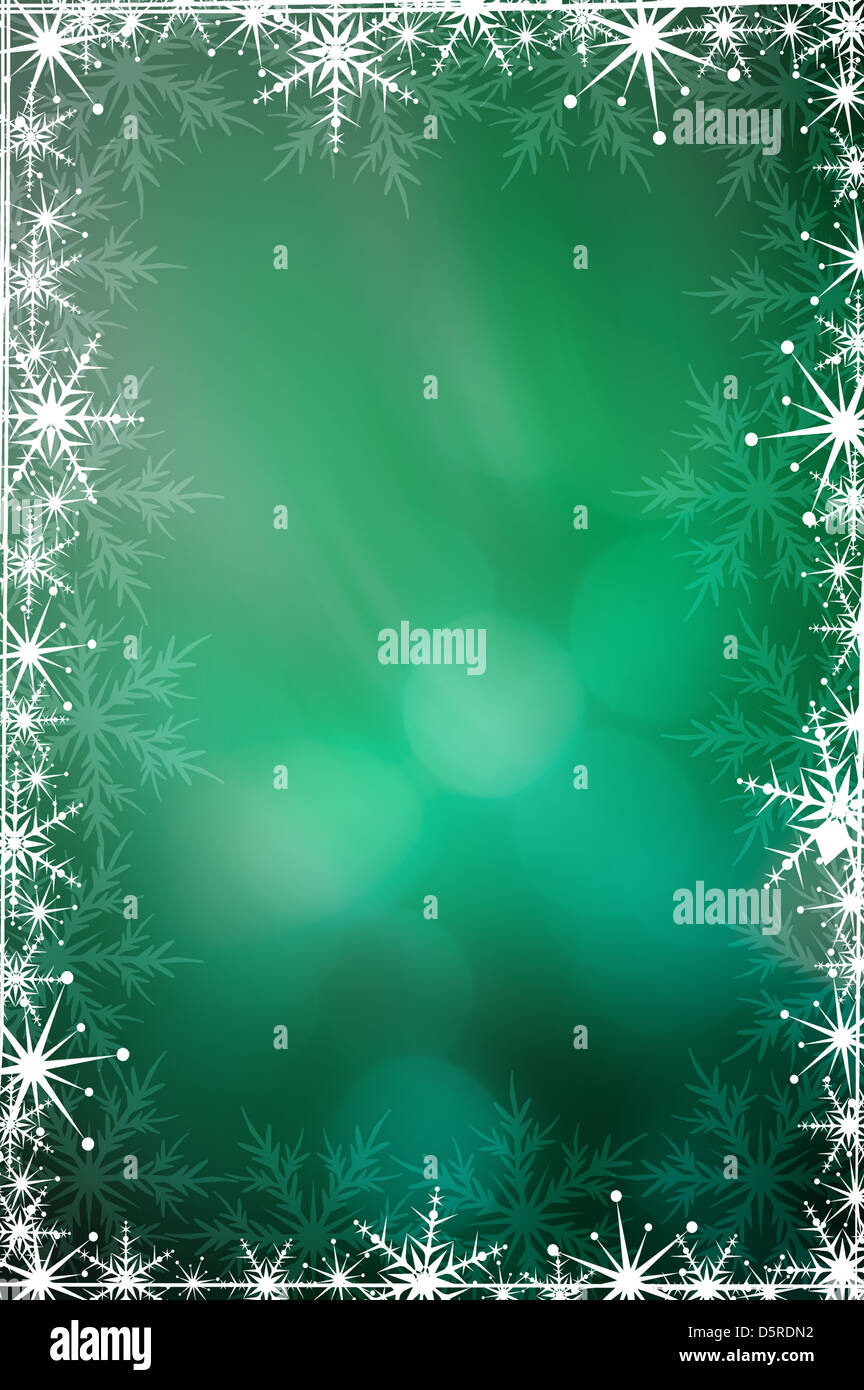 Green Christmas background with white snowflakes Stock Photo - Alamy