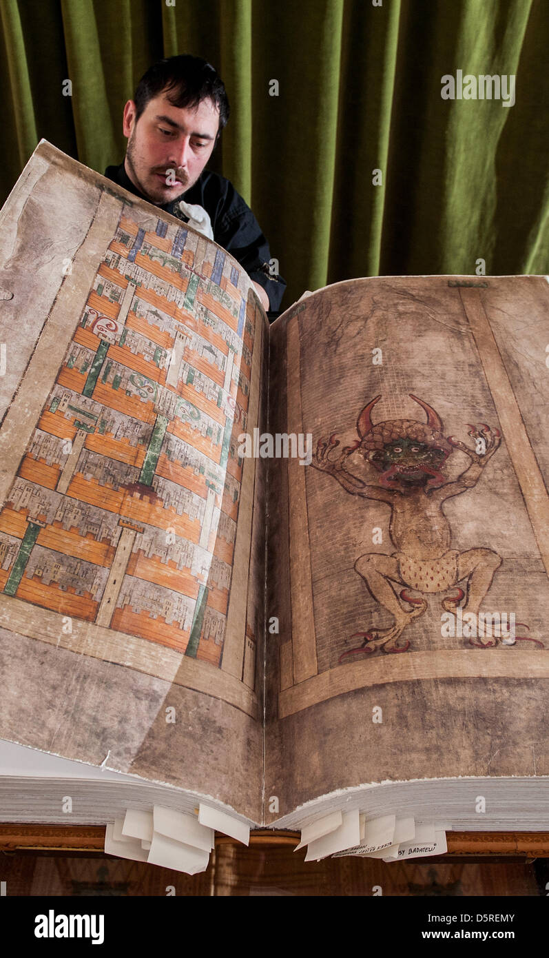 Facsimile Of The Devil S Bible Codex Gigas Is Exhibited Stock