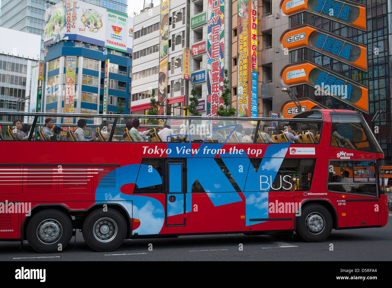 sightseeing bus arrving at Akihabara. Stock Photo