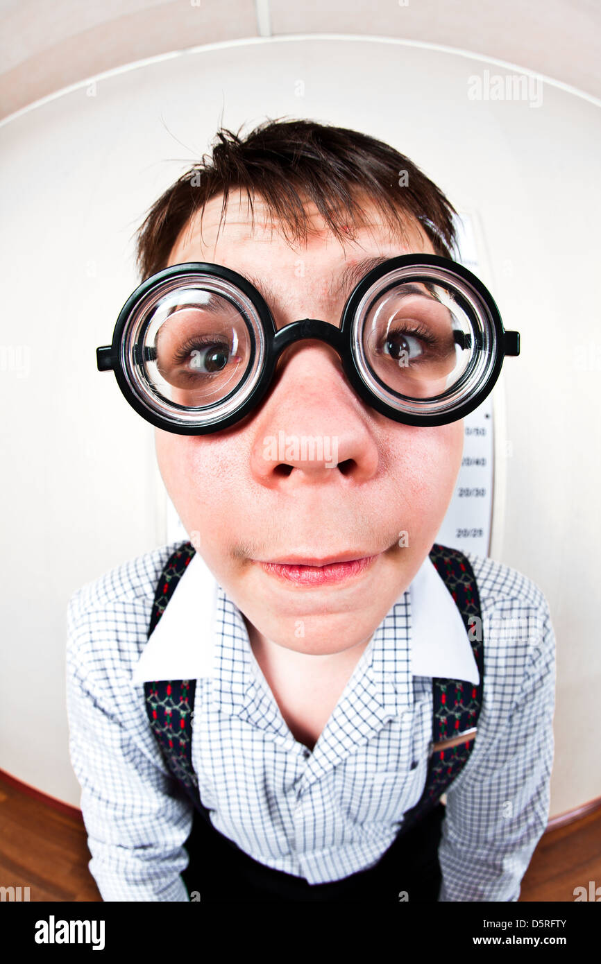 Spectacled Human person wearing spectacles in an office at the doctor Stock Photo - Alamy