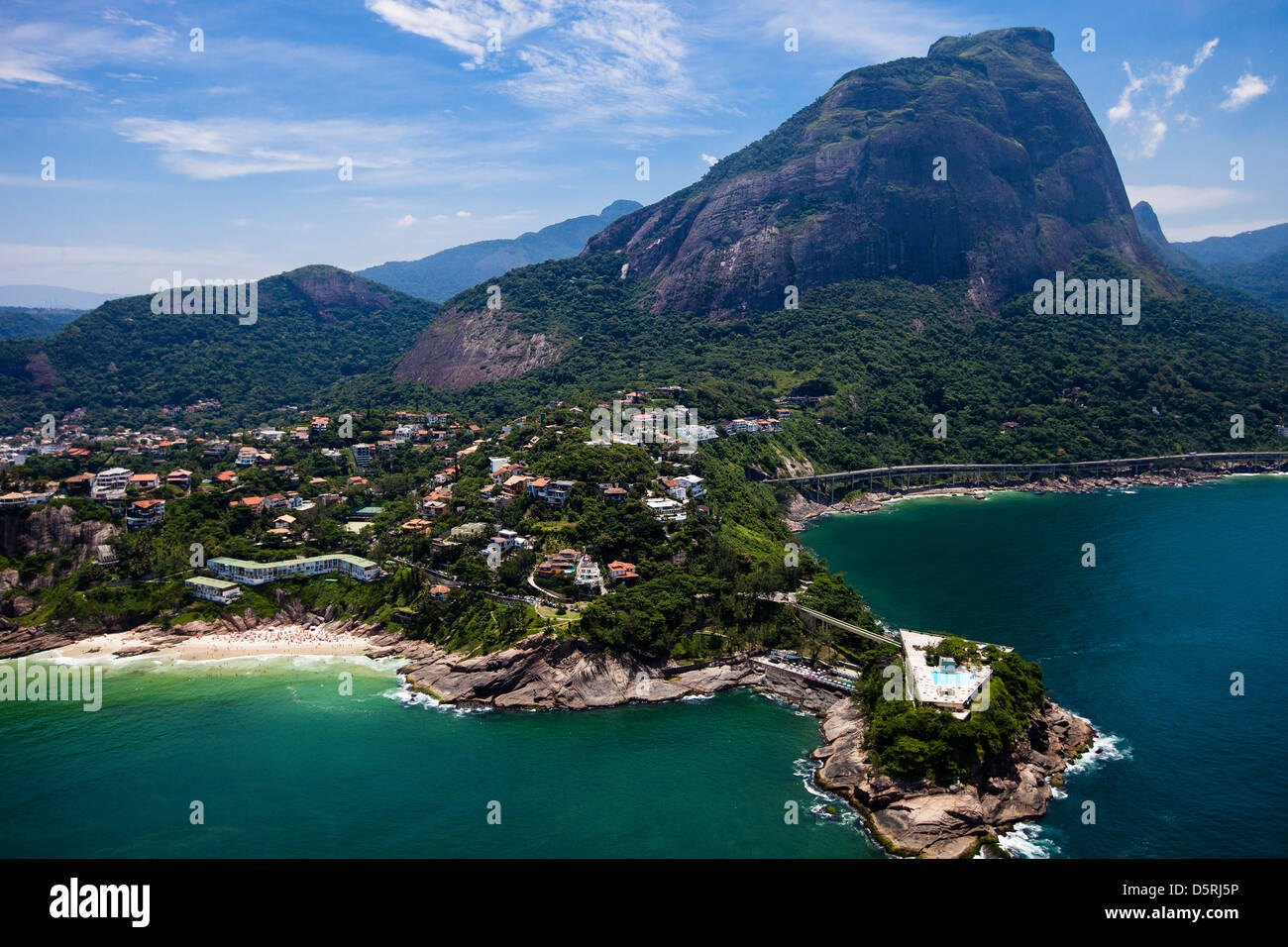 Morro da Joatinga and Joa upscale neighborhood of upper class mansions  Costa Brava club in foreground Rio de Janeiro Stock Photo