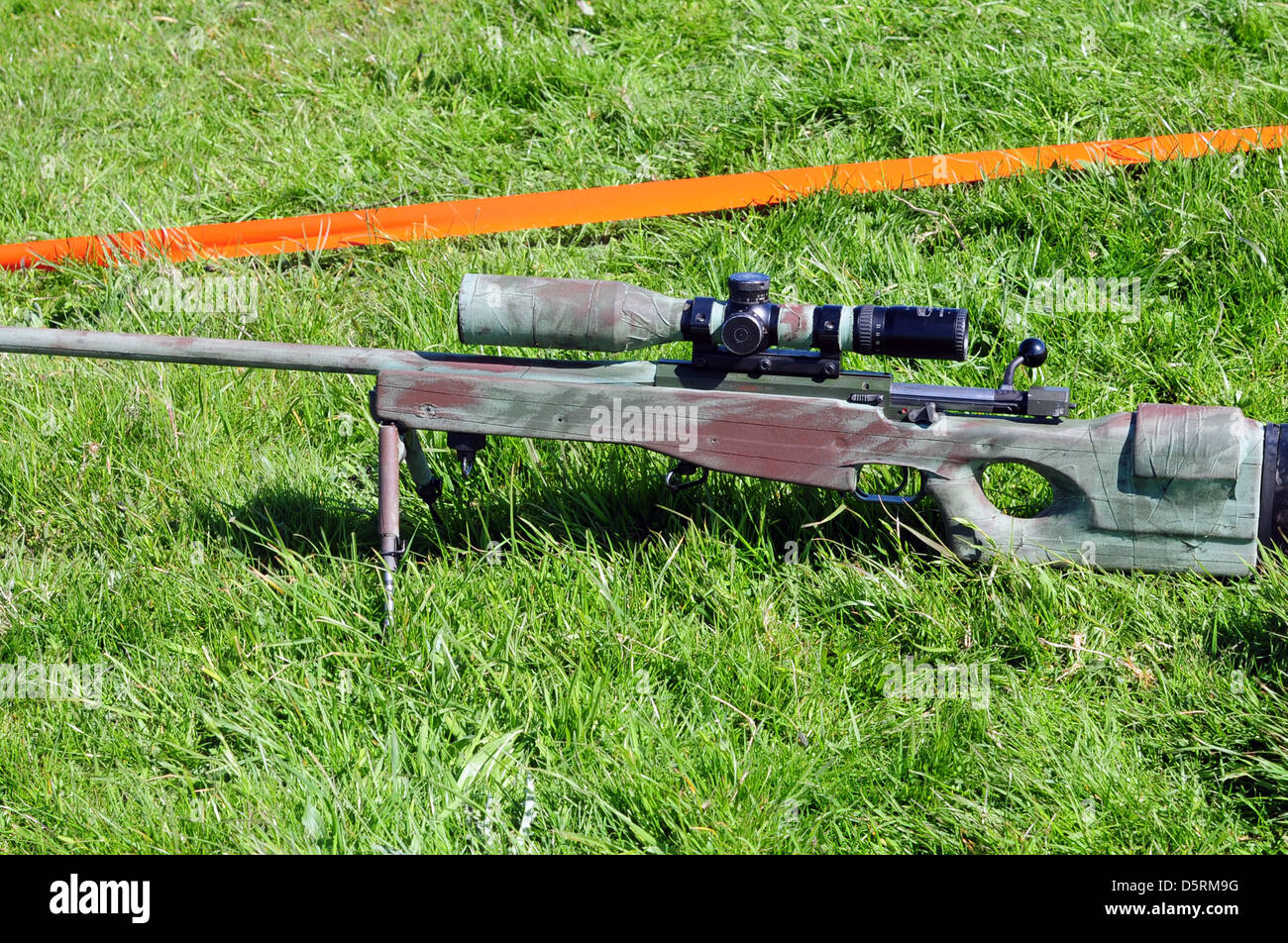 British Sniper with AI L115A3 sniper rifle, Stock Photo