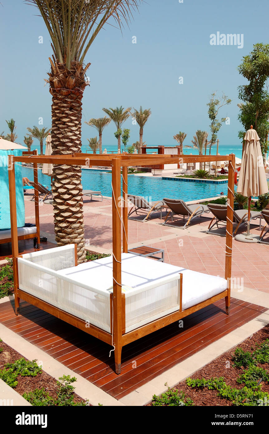 The hut near swimming pool at luxury hotel, Saadiyat island, Abu Dhabi, UAE Stock Photo