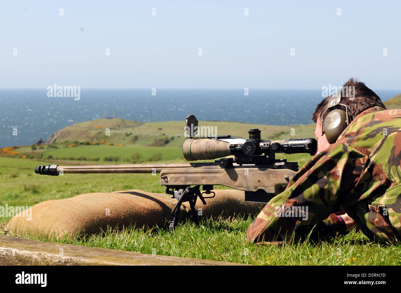 British Sniper with AI L115A3 sniper rifle, Stock Photo