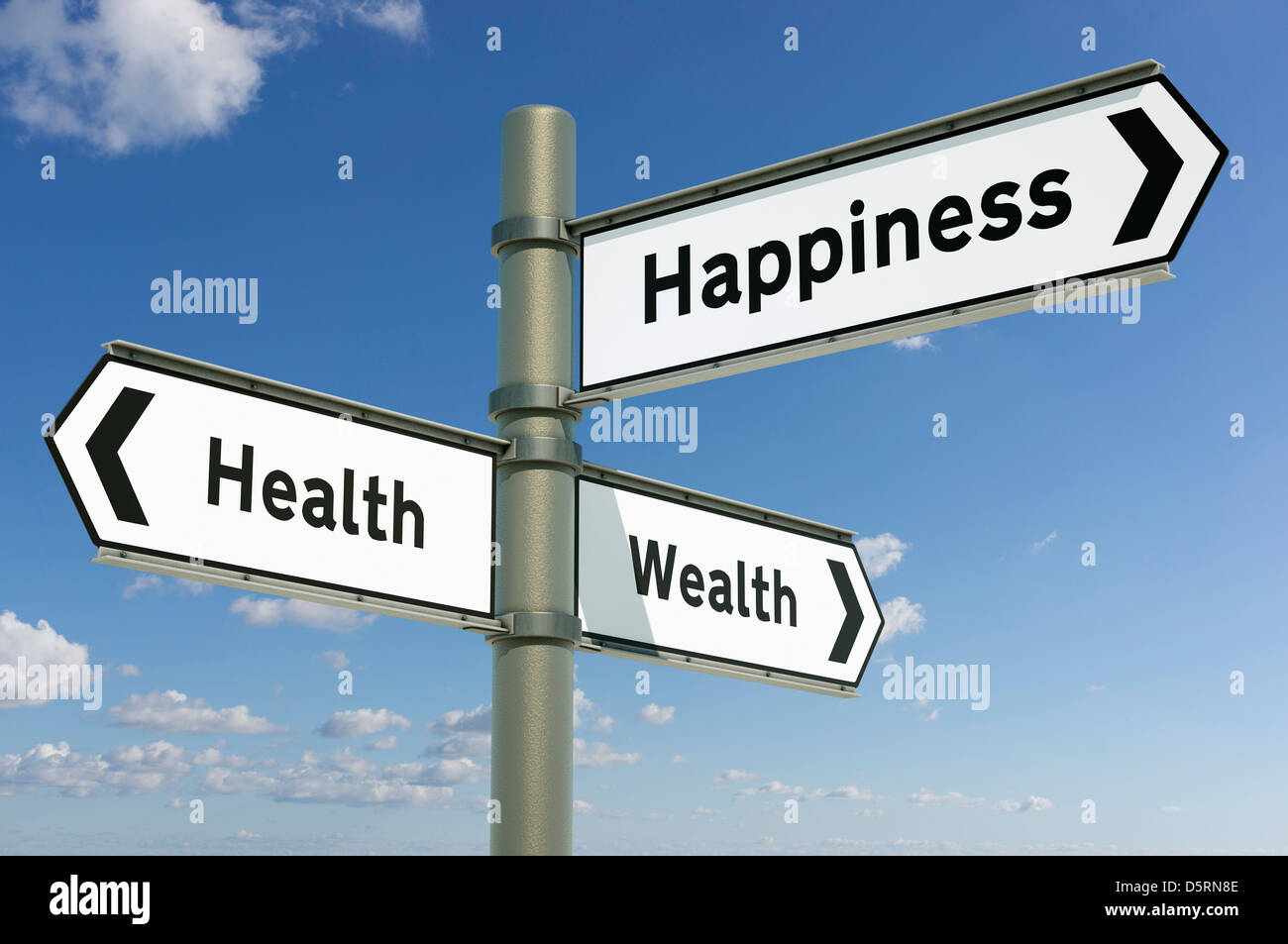 Health, Wealth, Happiness - decisions future direction choice concept Stock Photo