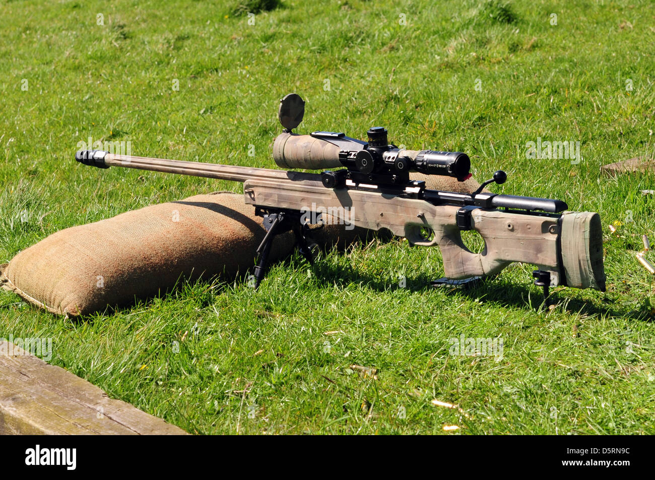 British Sniper with AI L115A3 sniper rifle, Stock Photo