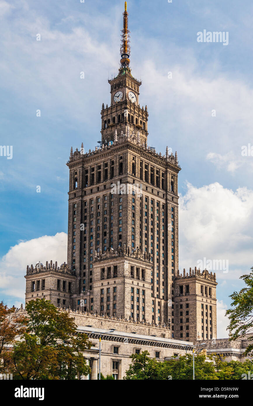 The Palace of Culture and Science, or Pałac Kultury i Nauki, (also abbreviated to PKiN) in Warsaw, Poland. Stock Photo