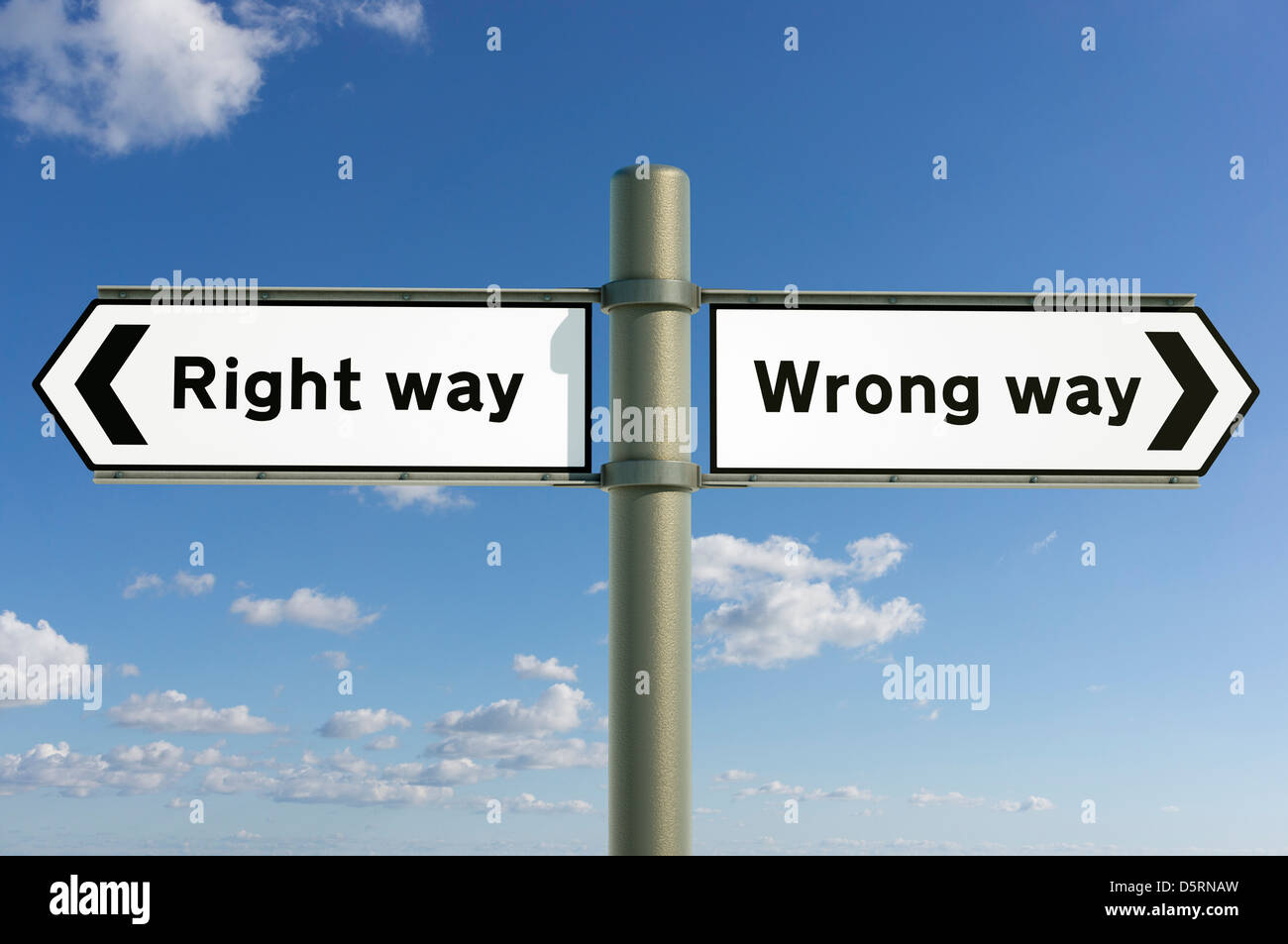 Right way, Wrong way choices and directions future concept sign Stock Photo