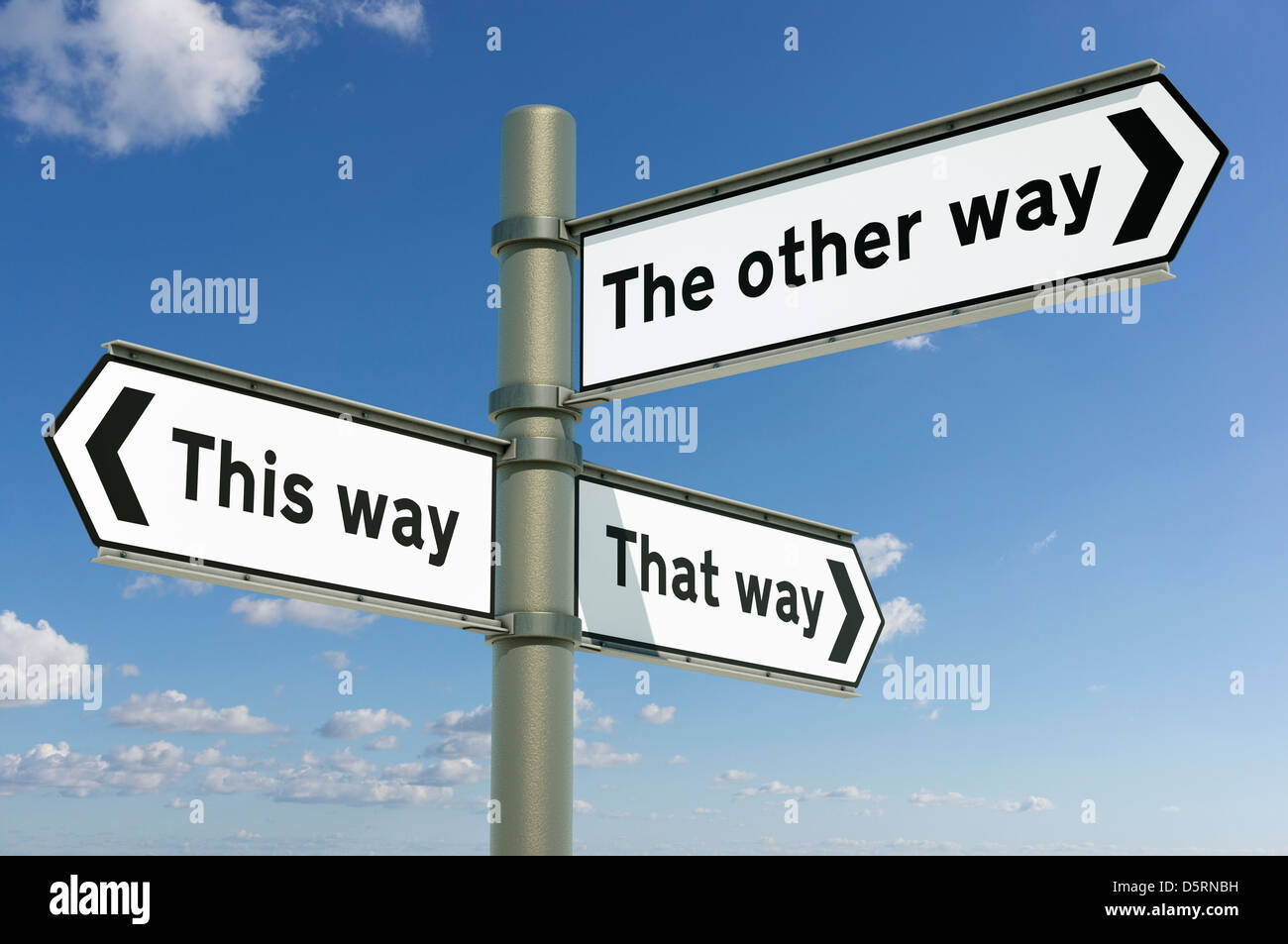 This way, That way, The other way, decision making, life choices concept sign post - change concept Stock Photo