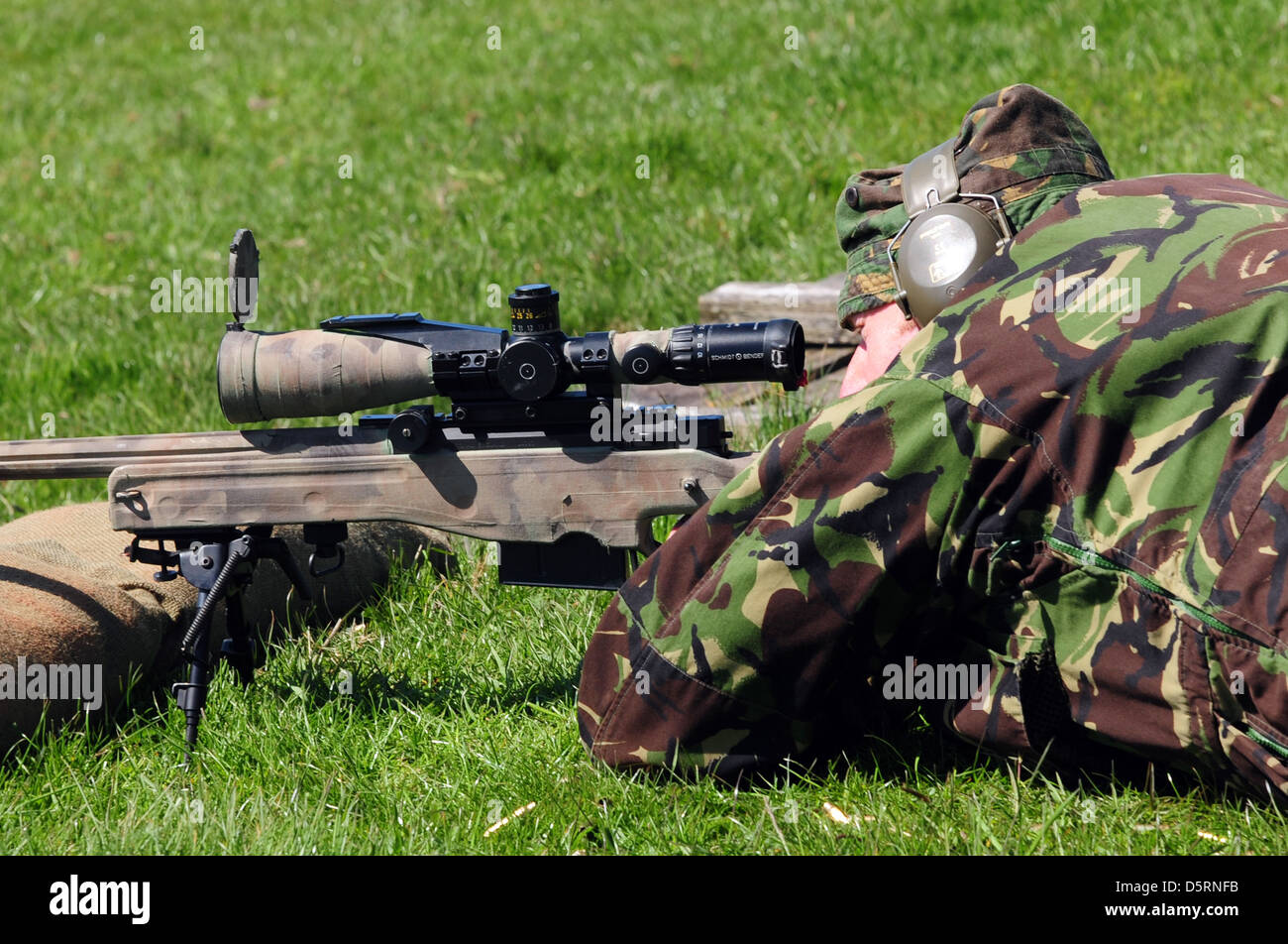 British Sniper with AI L115A3 sniper rifle, Stock Photo