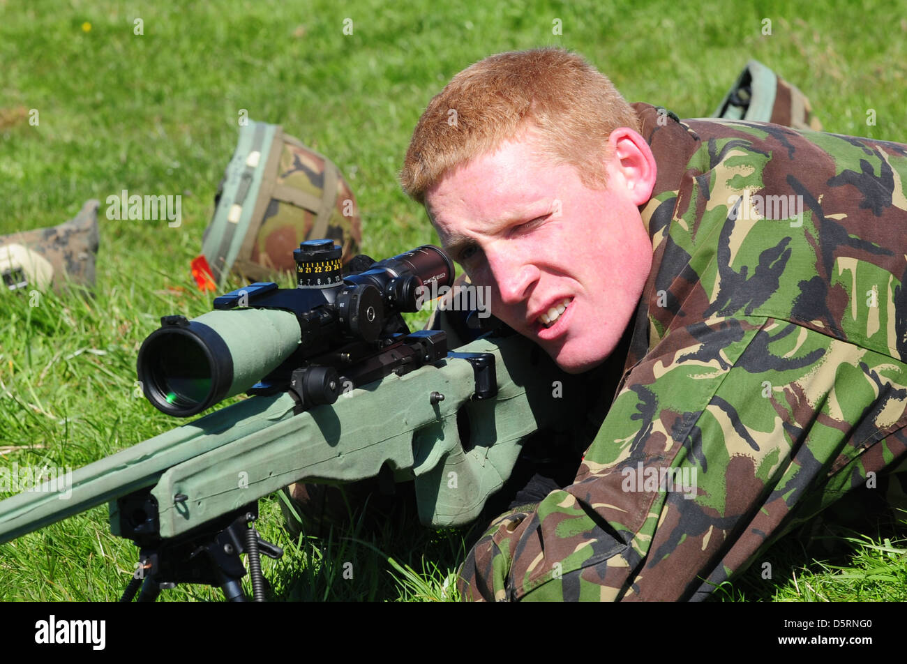 British Sniper with AI L115A3 sniper rifle, Stock Photo