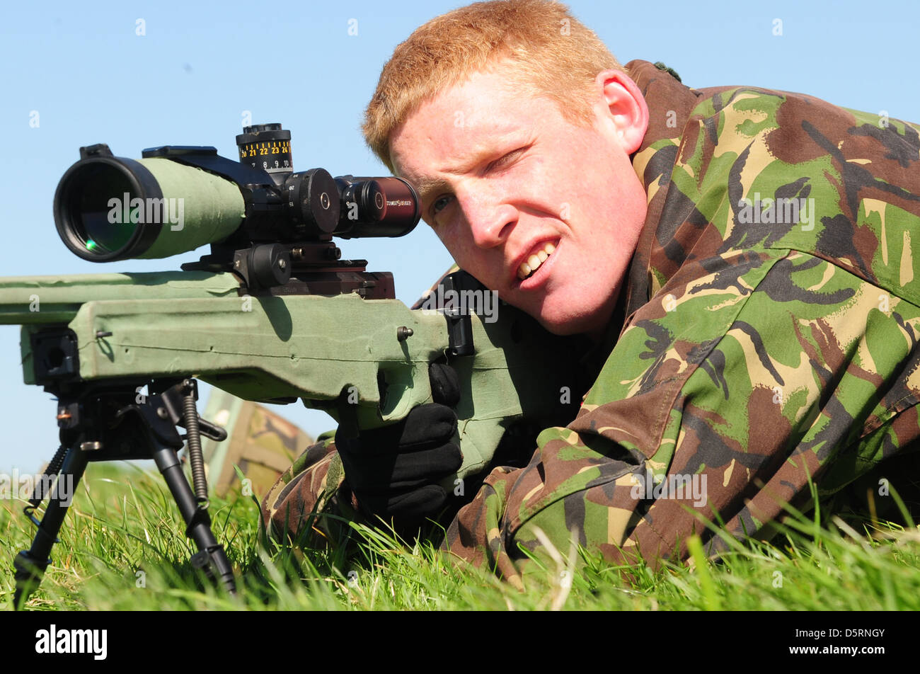 British Sniper with AI L115A3 sniper rifle, Stock Photo