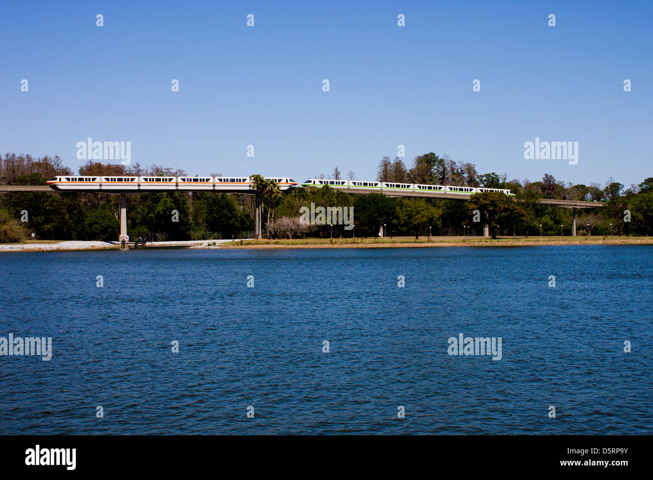 Monorail and Seven Seas Lagoon, Disney World Stock Photo