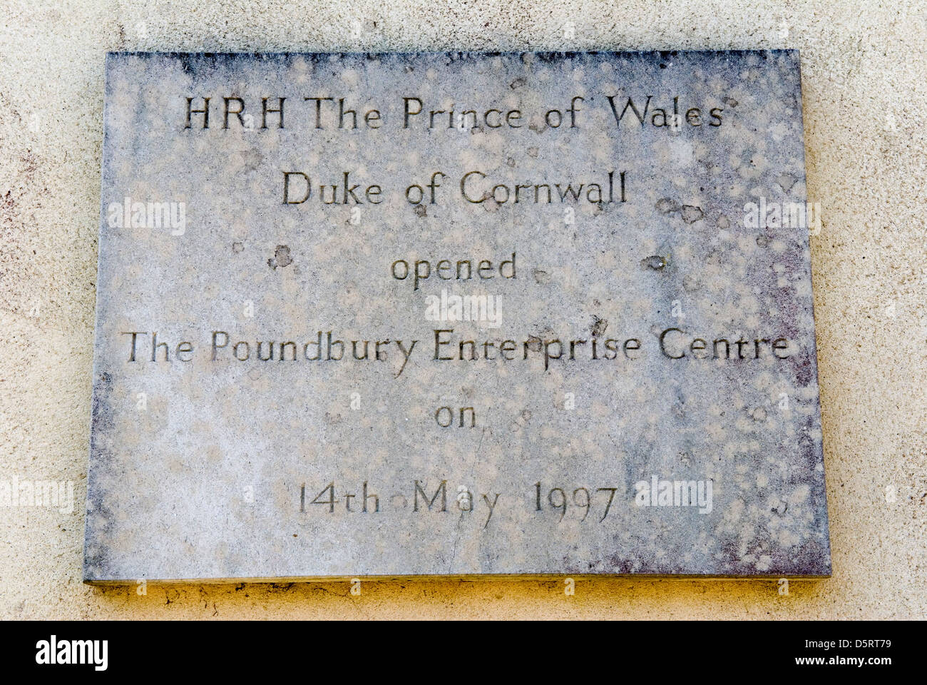 Poundbury Village a new town development on the Duchy of Cornwall Estate. HRH The Prince of Wales Duke of Cornwall opened The Poundbury Enterprise Centre 14th May 1997 plaque on building. Dorchester Dorset   2000s,  2013 UK HOMER SYKES Stock Photo
