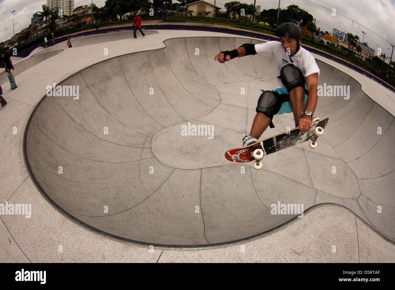 pro rider performing tricks in skateboard at São Bernardo do Campo Skate Park Stock Photo