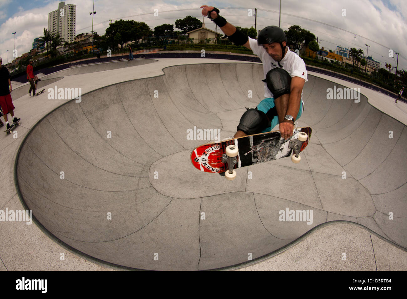 pro rider performing tricks in skateboard at São Bernardo do Campo Skate Park Stock Photo