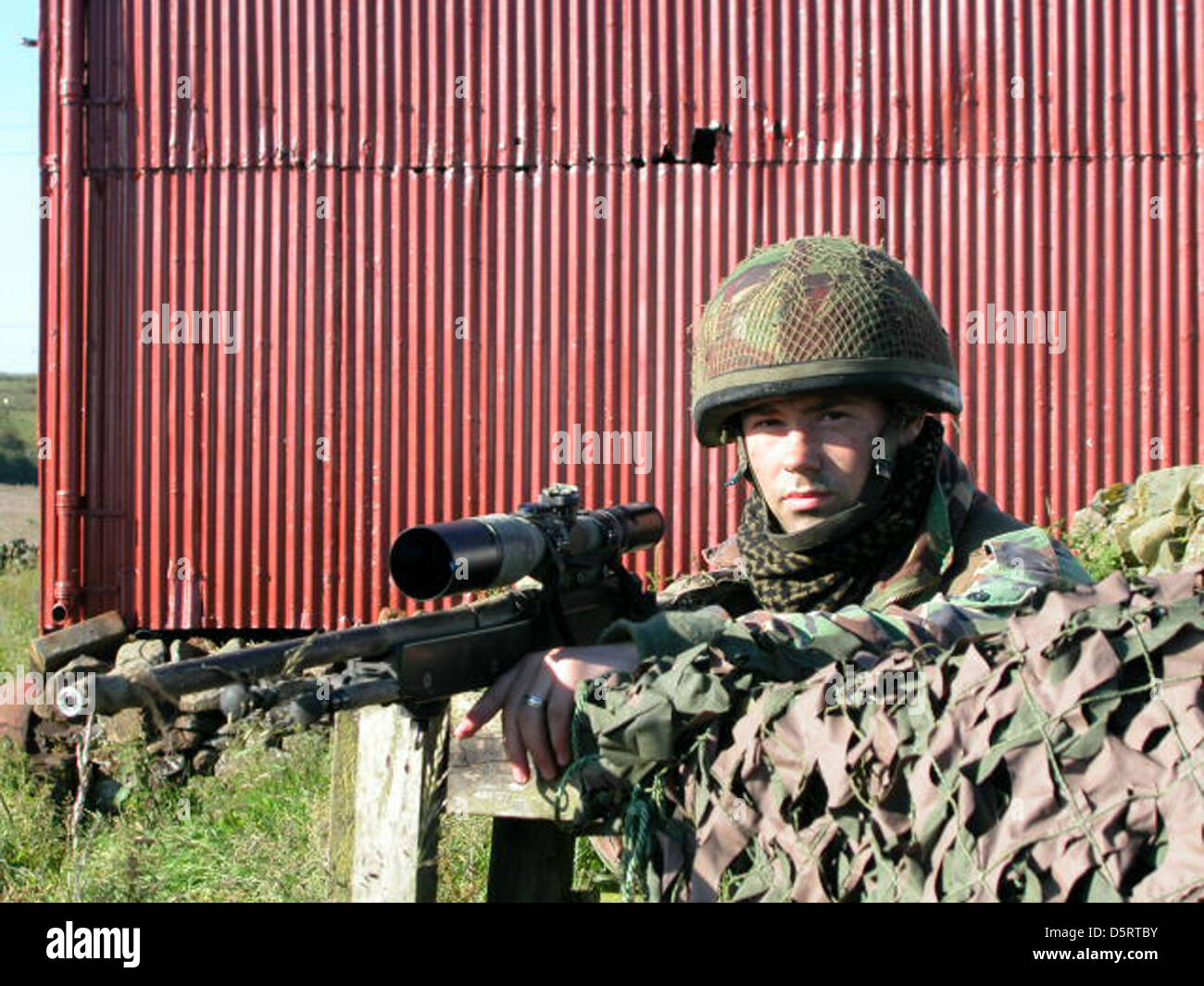 British Sniper with AI L115A3 sniper rifle, Stock Photo