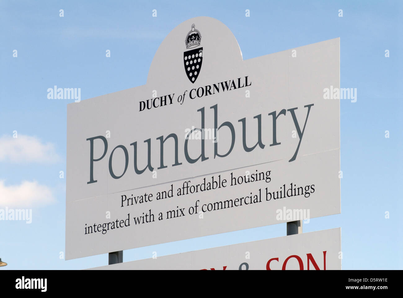 Duchy of Cornwall Poundbury private and affordable housing sign. Poundbury Village sign  Dorchester Dorset UK 2013 2010s HOMER SYKES Stock Photo