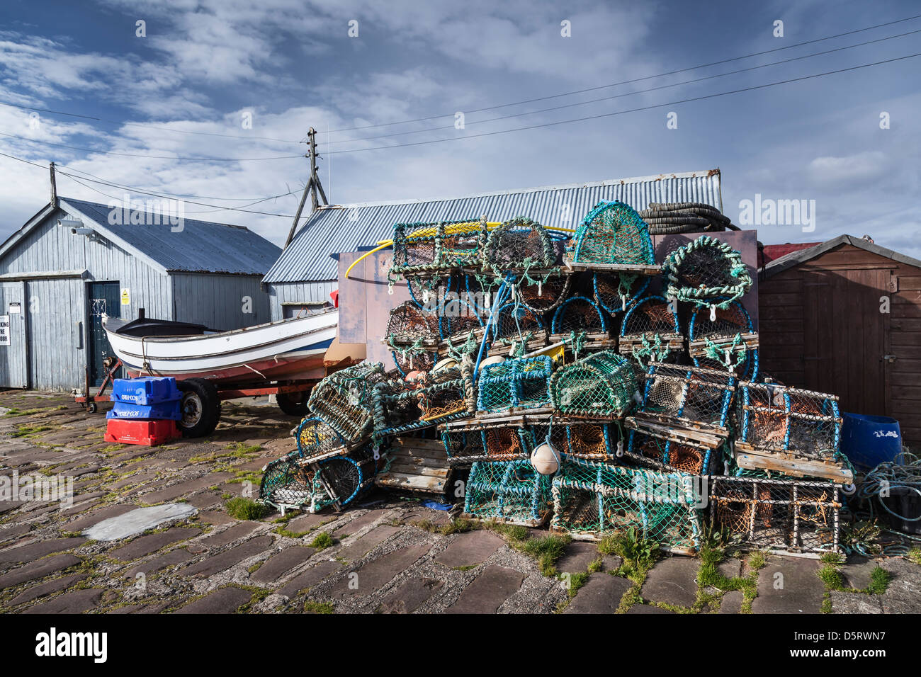Lobster Pots on Cromarty Pier on the Black Isle in Scotland Stock Photo