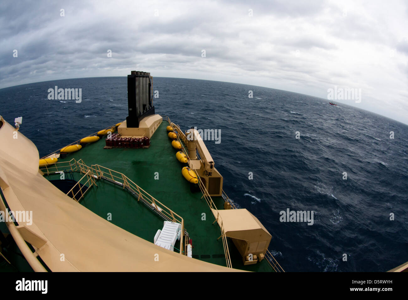 bow view of the Seismic vessel Ramform Sovereign from PGS company. Stock Photo