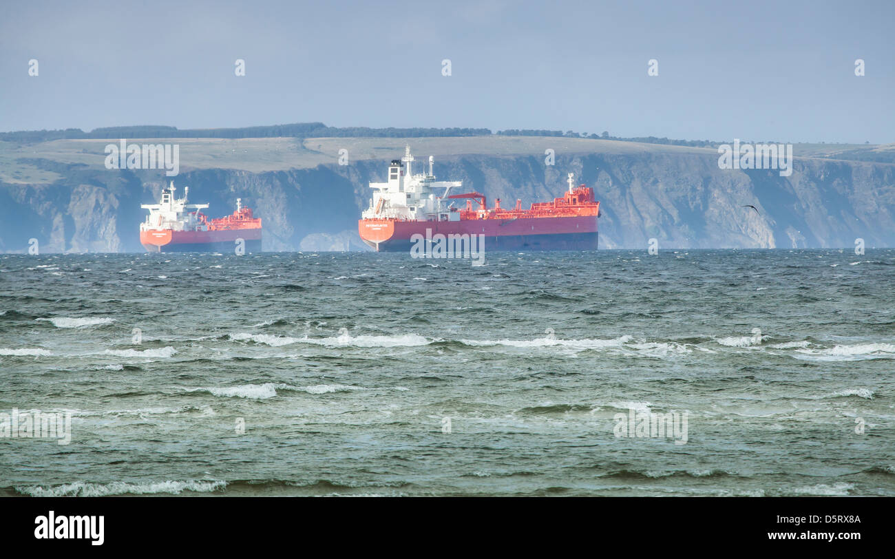Two Oil tankers in the Moray Firth in Scotland. Stock Photo