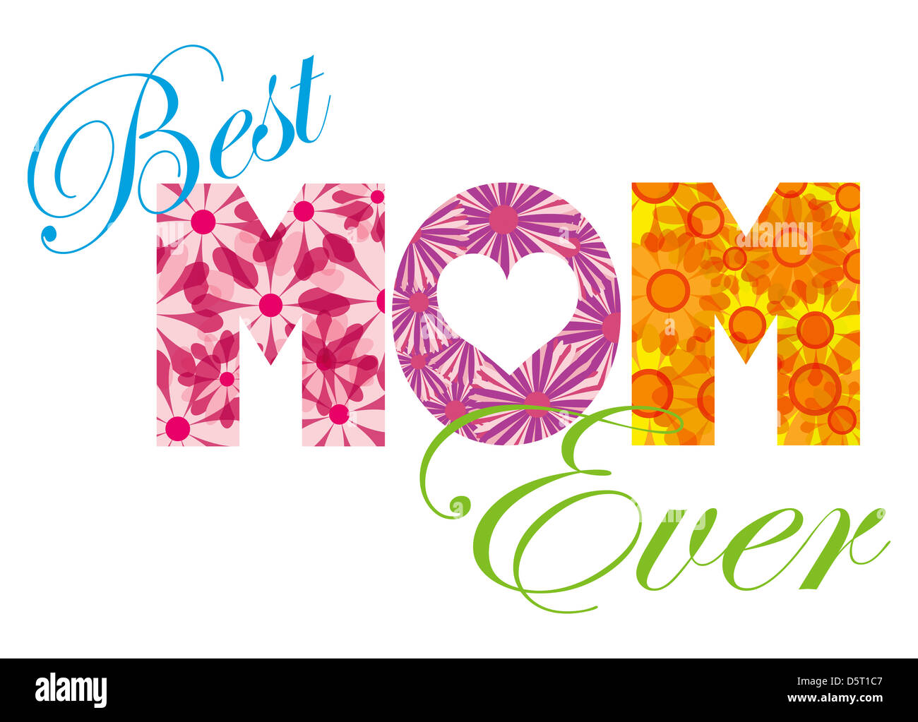 Happy Mothers Day Best MOM Ever Alphabet Letters with Floral Pattern