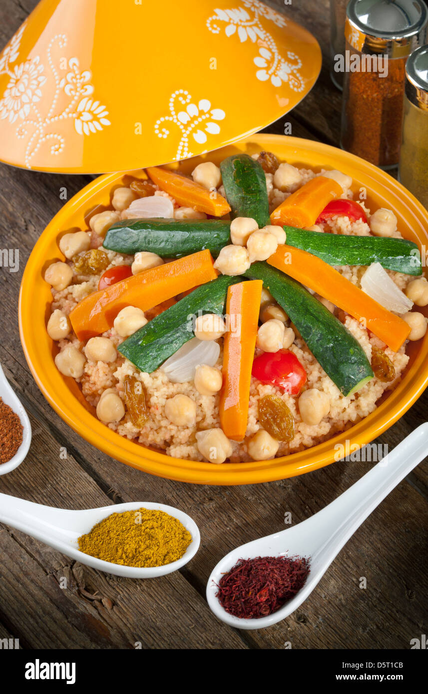 Vegetable Tajine with cous cous Stock Photo