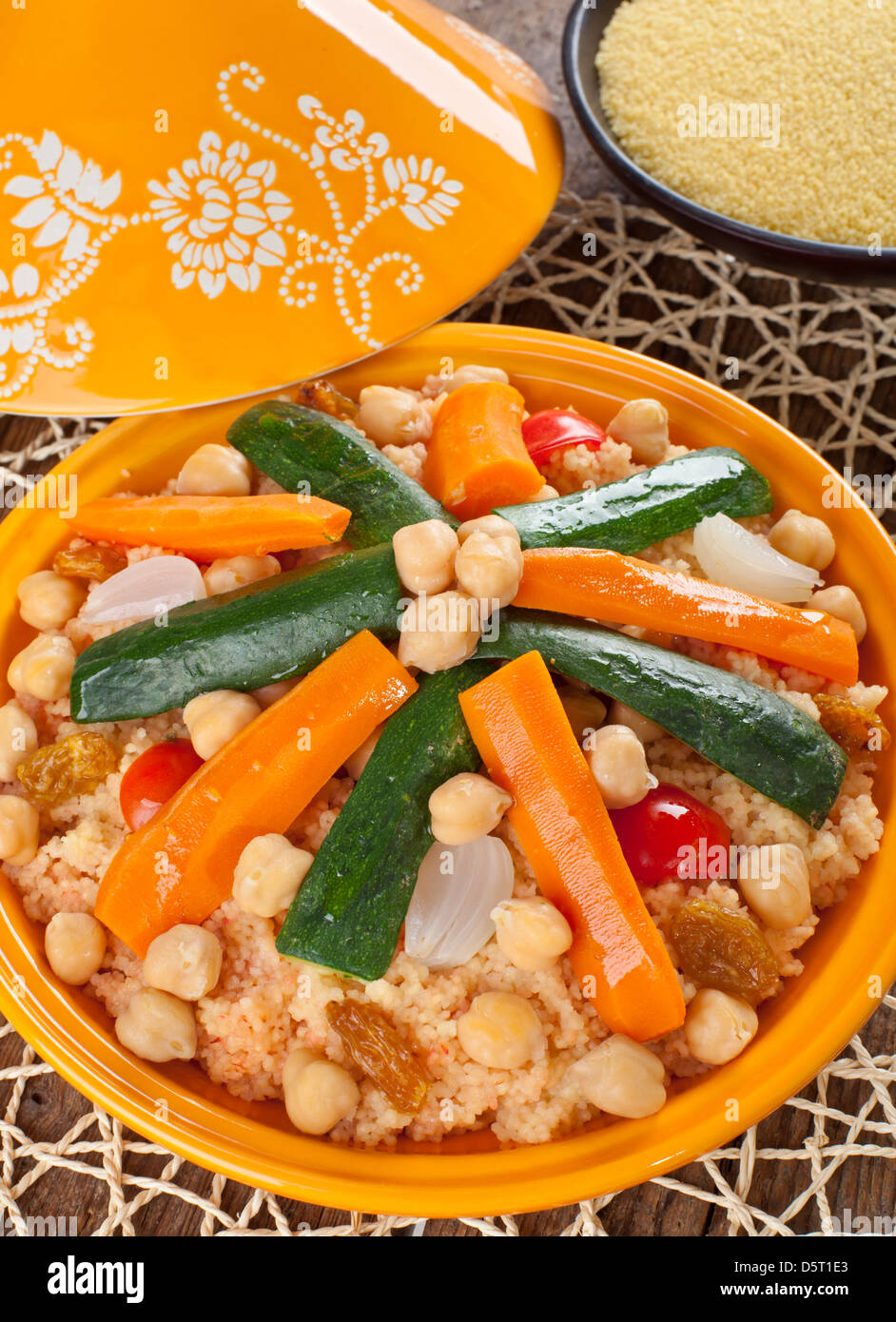 Vegetable Tajine with cous cous Stock Photo