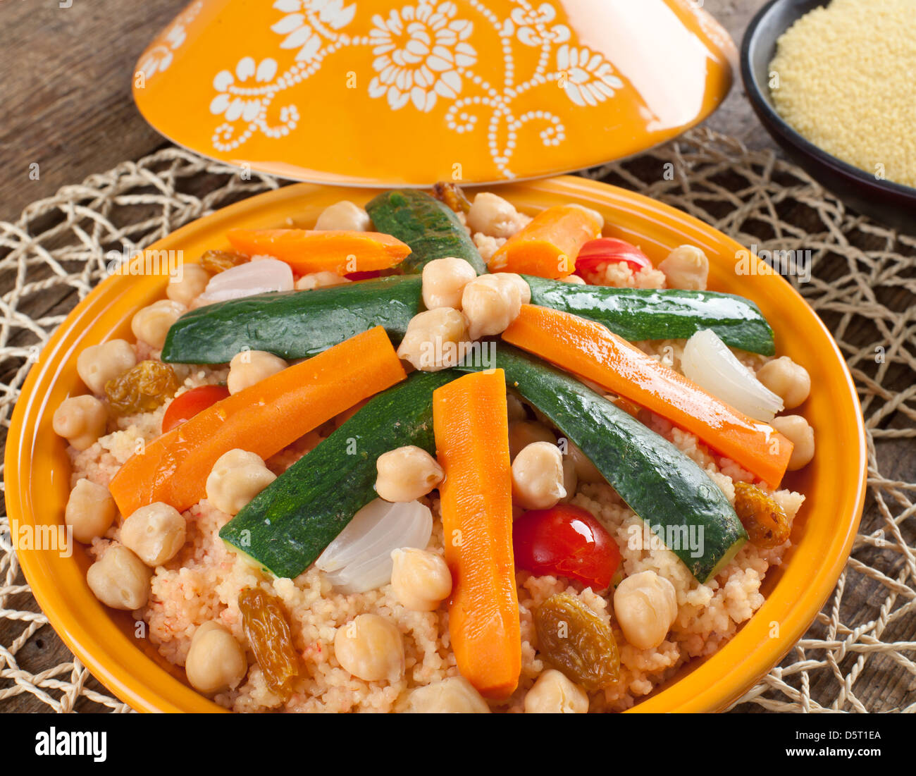 Vegetable Tajine with cous cous Stock Photo