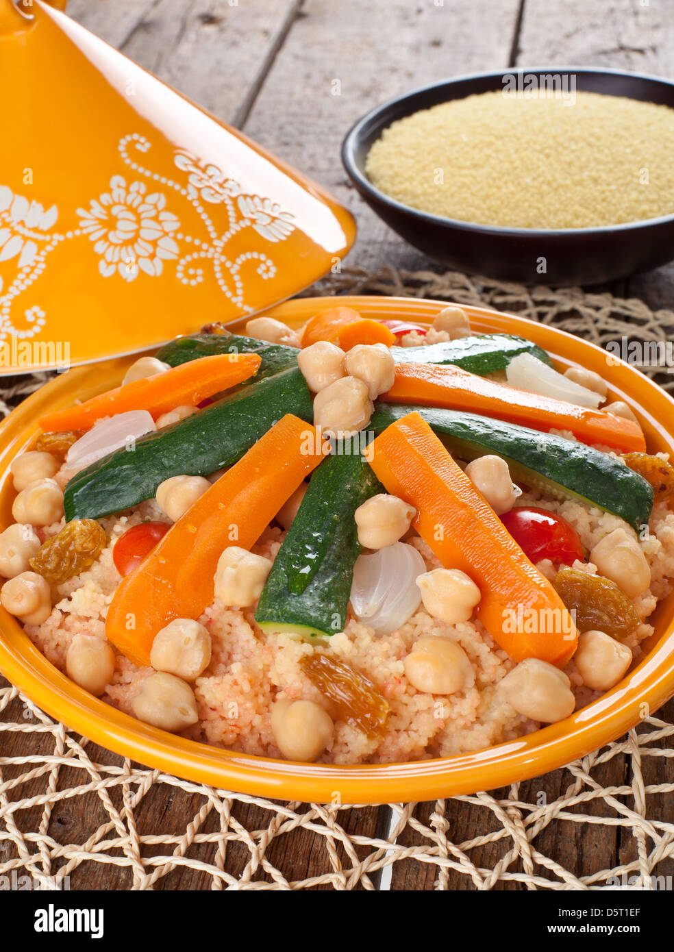 Vegetable Tajine with cous cous Stock Photo