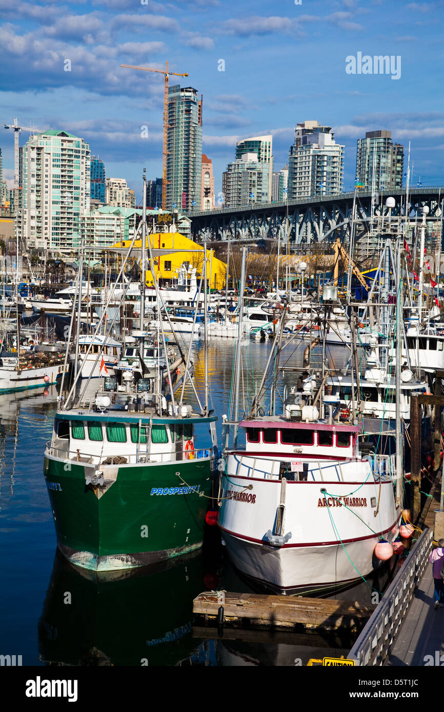 Commercial fishing boats tied up near Granville Island, Vancouver, Canada Stock Photo