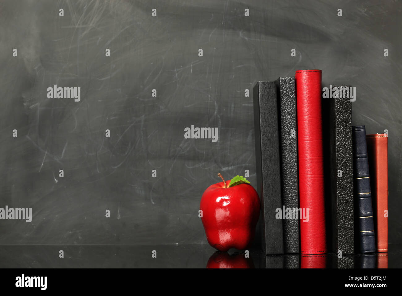 Blank chalkboard with books Stock Photo Alamy