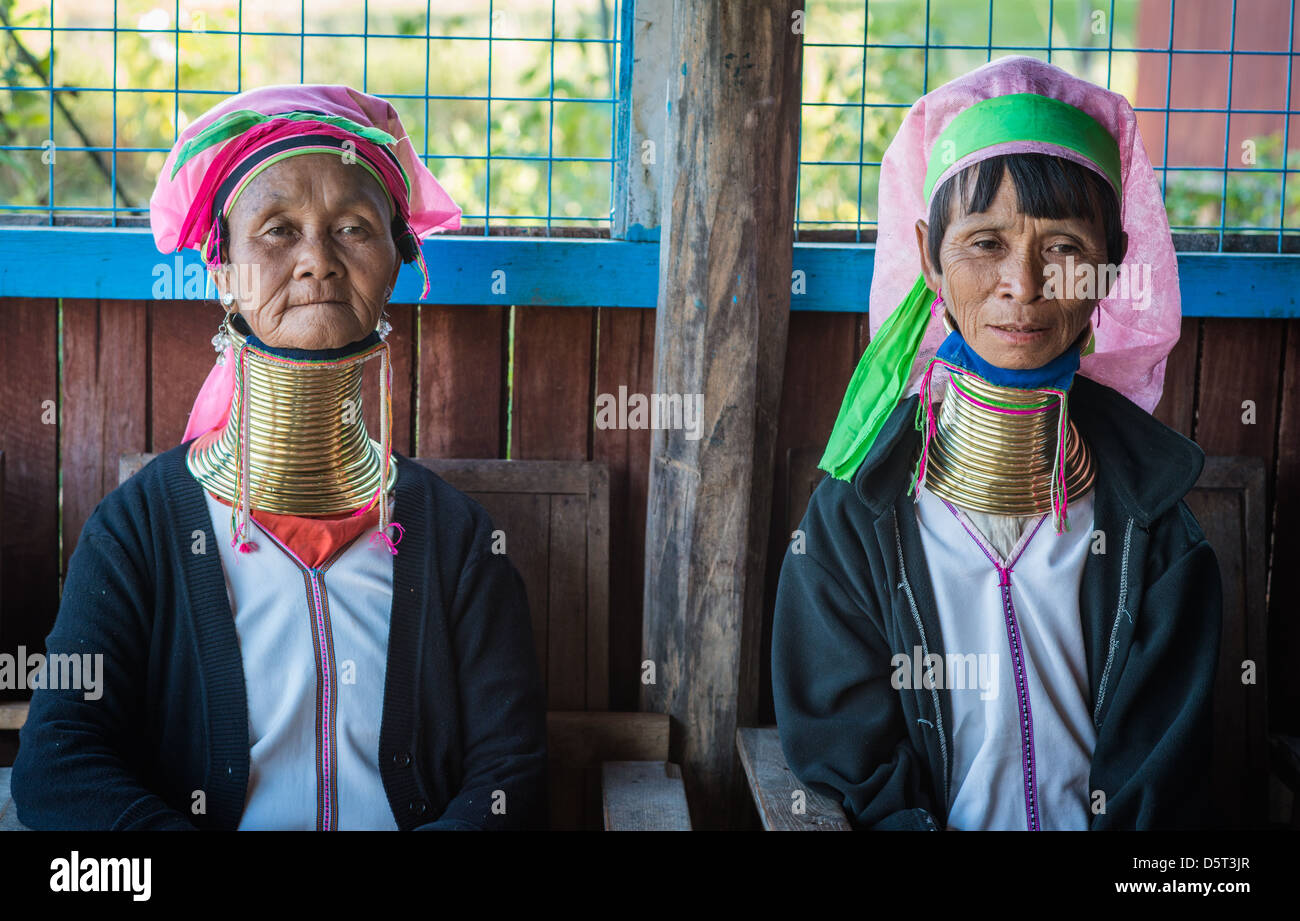 Padaung Women with stretched necks. Stock Photo